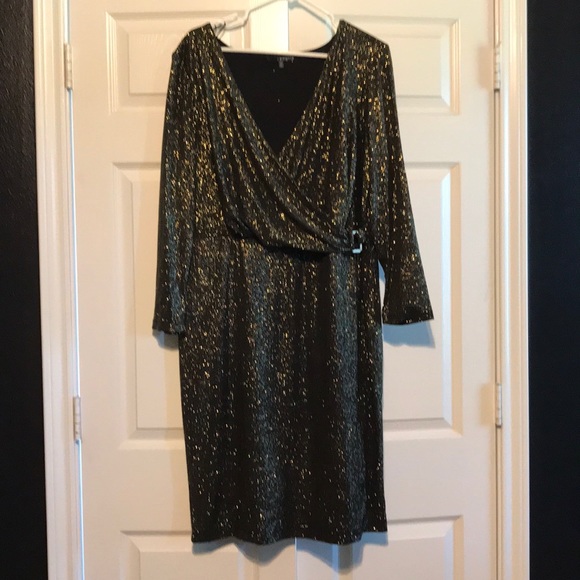 gold metallic wrap dress